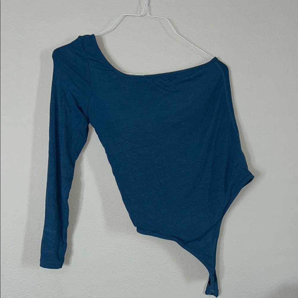 Klassy Network Blue Asymmetrical Long Sleeve Bodysuit